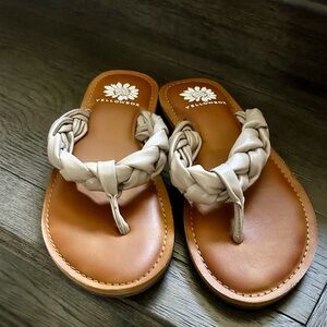 Size 8 YellowBox Dauphine Women's Braided Tan/Cream/Beige Sandals